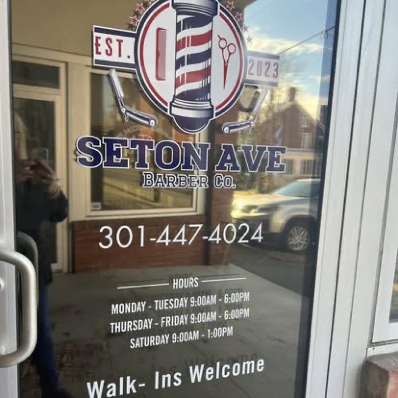 Seton Ave Barber storefront and shop window